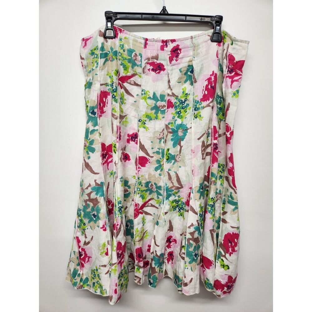 Per Una Marks & Spencer Womens Linen Colorful Floral Fit&Flare/Flowy Skirt, Sz18